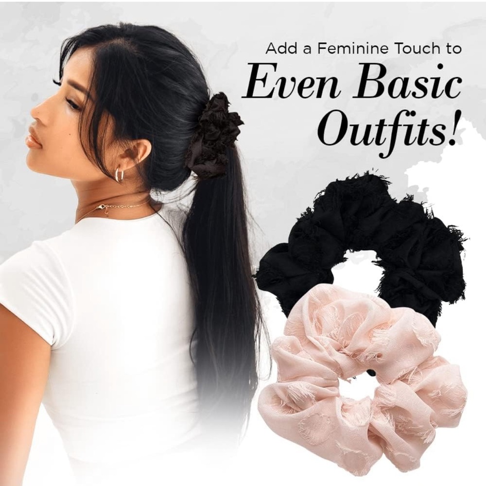 Kitsch Satin Brunch Scrunchie Softer than Silk Scrunchies for Hair(Frayed Black) - Picture 8 of 12